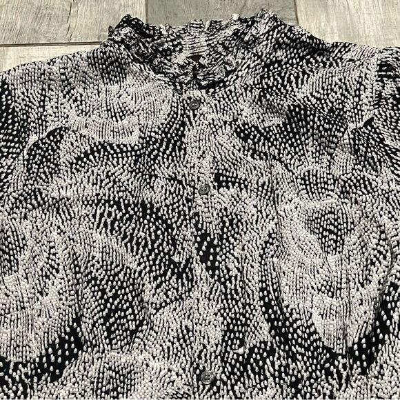 VTG 90s The Limited Black White Dot Floral Puff Cap Short Sleeve Button Shirt L - Picture 6 of 15